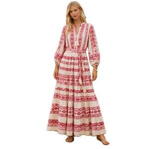 M & S Collection, Red and Ivory  BoHo dress, Size L